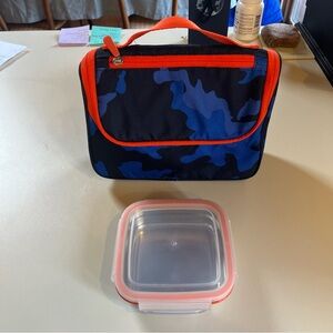 Pottery Barn Teen Camouflage Lunch Bag with Orange Trim